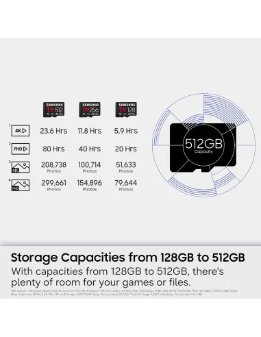 Samsung T9 microSDXC 512 GB U3 V30 A2 rápida para cámara 4K