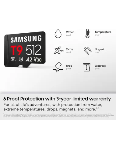 Samsung T9 microSDXC 256 GB U3 V30 A2 rápida para vídeo 4K