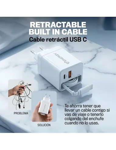 Cargador Energy Sistem 500895 con cable retráctil integrado
