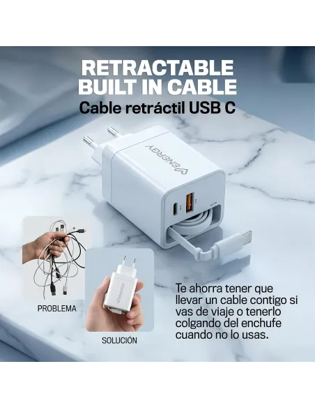 Cargador Energy Sistem 500895 con cable retráctil integrado