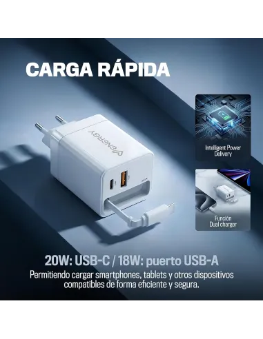 Cargador Energy Sistem 500895 con cable retráctil integrado