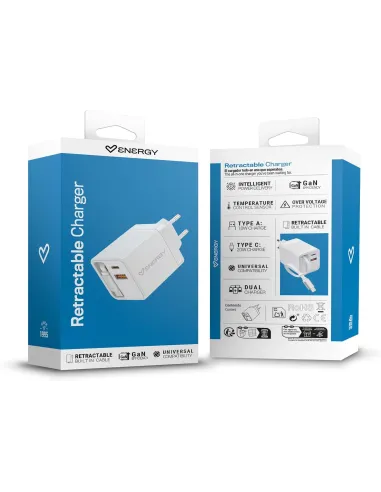 Cargador Energy Sistem 500895 con cable retráctil integrado