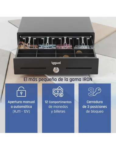 Cajón portamonedas iggual Iron-XS IGG320709 RJ11 negro 33cm