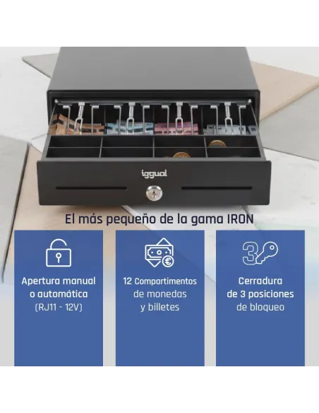 Cajón portamonedas iggual Iron-XS IGG320709 RJ11 negro 33cm