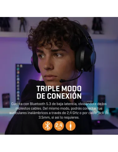 Krom Phase Wireless Negro: headset gaming triple conexión