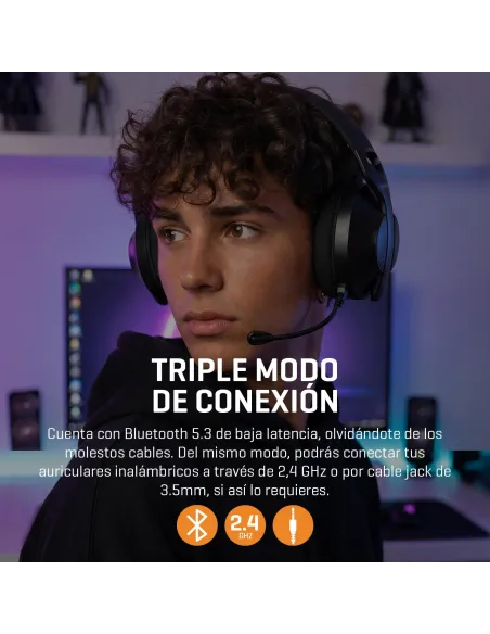 Krom Phase Wireless Negro: headset gaming triple conexión