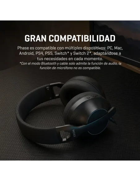 Krom Phase Wireless Negro: headset gaming triple conexión