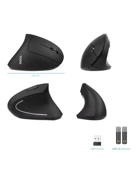 Ratón vertical TooQ TQMWG-1104-B 3200 DPI 2,4 GHz negro