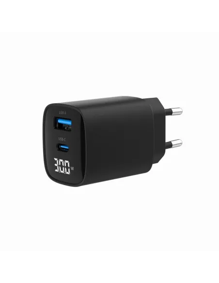 Gembird TA-UC-PDQC30LCD-BK-01 30W Cargador Rápido USB de 2 puertos 30W USB-C PD y LCD