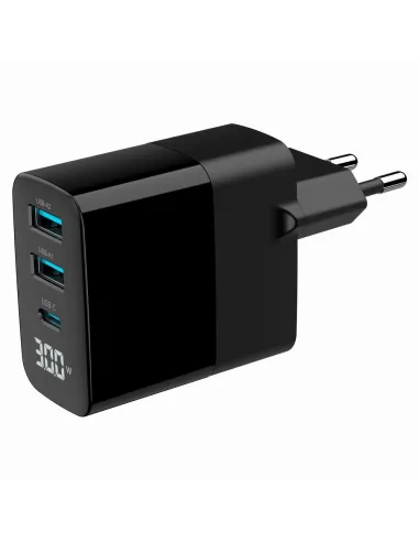Gembird TA-UC-PDQC30LCD-BK-02 Cargador GaN 30W USB 3 Puertos LCD Negro