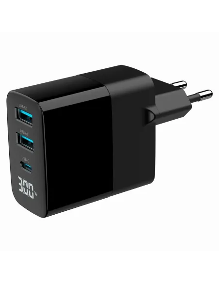 Gembird TA-UC-PDQC30LCD-BK-02 Cargador GaN 30W USB 3 Puertos LCD Negro