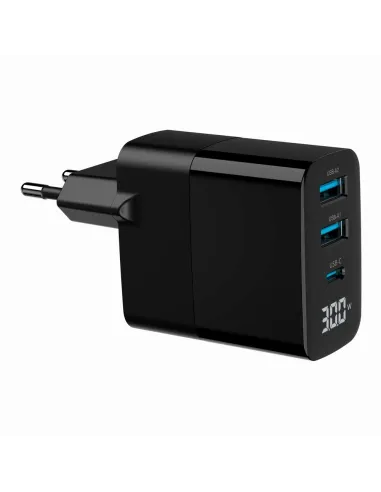 Cargador GaN Gembird TA-UC-PDQC30LCD-BK-02 30W 3 puertos