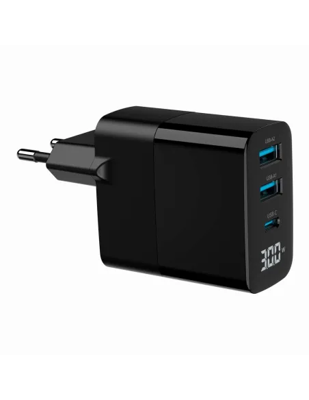 Cargador GaN Gembird TA-UC-PDQC30LCD-BK-02 30W 3 puertos