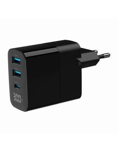 Cargador GaN Gembird TA-UC-PDQC30LCD-BK-02 30W 3 puertos
