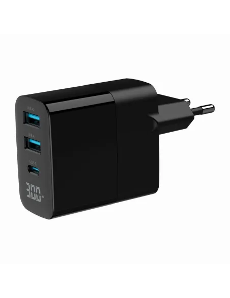 Cargador GaN Gembird TA-UC-PDQC30LCD-BK-02 30W 3 puertos