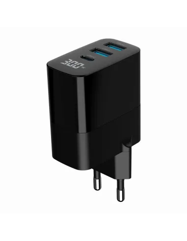 Cargador GaN Gembird TA-UC-PDQC30LCD-BK-02 30W 3 puertos