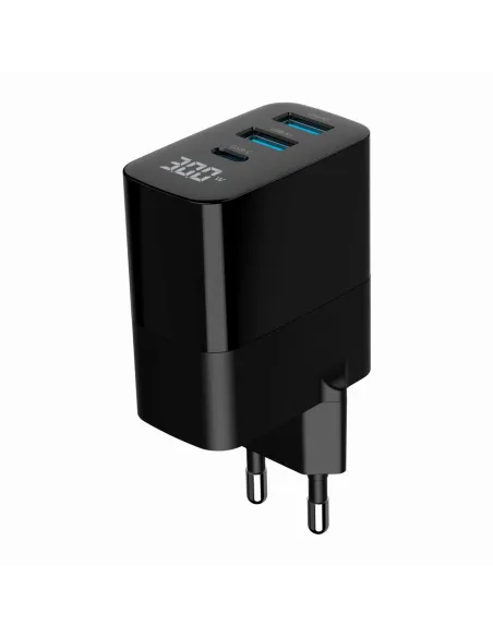 Cargador GaN Gembird TA-UC-PDQC30LCD-BK-02 30W 3 puertos
