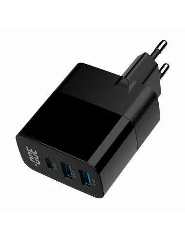 Cargador GaN Gembird TA-UC-PDQC30LCD-BK-02 30W 3 puertos
