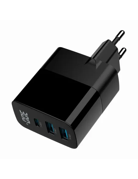 Cargador GaN Gembird TA-UC-PDQC30LCD-BK-02 30W 3 puertos