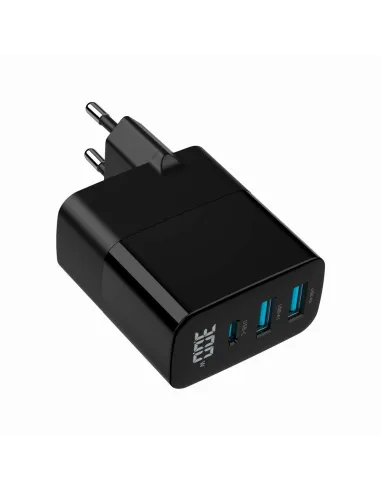 Cargador GaN Gembird TA-UC-PDQC30LCD-BK-02 30W 3 puertos