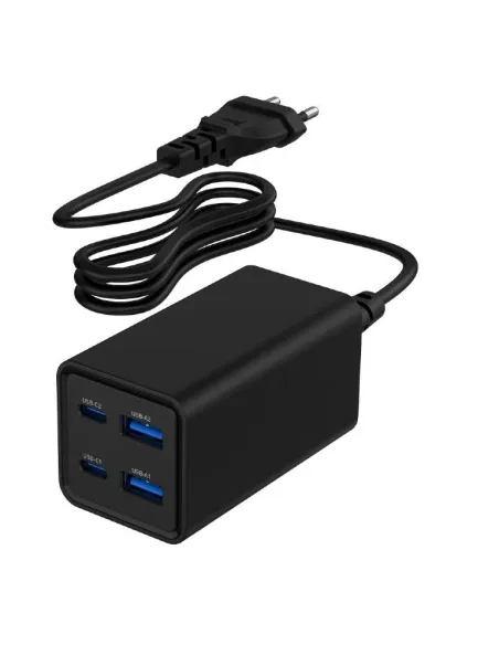 Gembird TA-UC-2A2C-PD65-01-BK Cargador Rápido USB PowerDelivery GaN de 4 Puertos USB-C/USB-A Carga Rápida 65 W Negro