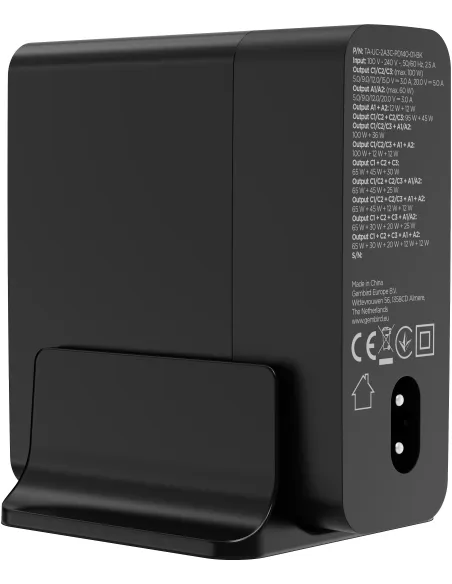 Cargador Gembird TA-UC-2A3C-PD140-01-BK 140W GaN 5 puertos