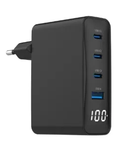 Gembird TA-UC-PDQC100LCD-01-BK Cargador Rápido USB GaN de 4 puertos y 100 W con Pantalla LCD Negro-AATCAT0552