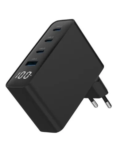 Cargador Gembird TA-UC-PDQC100LCD-01-BK 100W GaN LCD 4 USB
