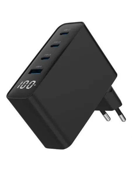 Cargador Gembird TA-UC-PDQC100LCD-01-BK 100W GaN LCD 4 USB