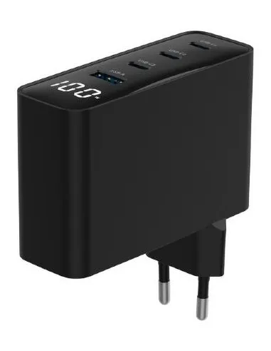 Cargador Gembird TA-UC-PDQC100LCD-01-BK 100W GaN LCD 4 USB