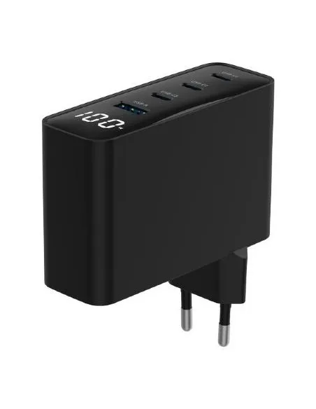 Cargador Gembird TA-UC-PDQC100LCD-01-BK 100W GaN LCD 4 USB