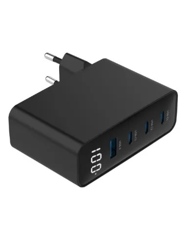 Cargador Gembird TA-UC-PDQC100LCD-01-BK 100W GaN LCD 4 USB
