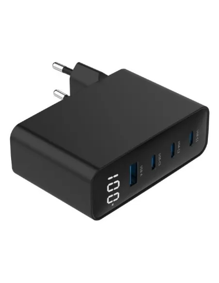 Cargador Gembird TA-UC-PDQC100LCD-01-BK 100W GaN LCD 4 USB