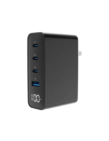 Gembird TA-UC-1A3CPD100-01BK Cargador rápido USB GaN de 4 puertos y 100 W, LCD, negro