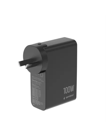 Cargador GaN Gembird TA-UC-PDQC100LCD-01-BK 100W con LCD