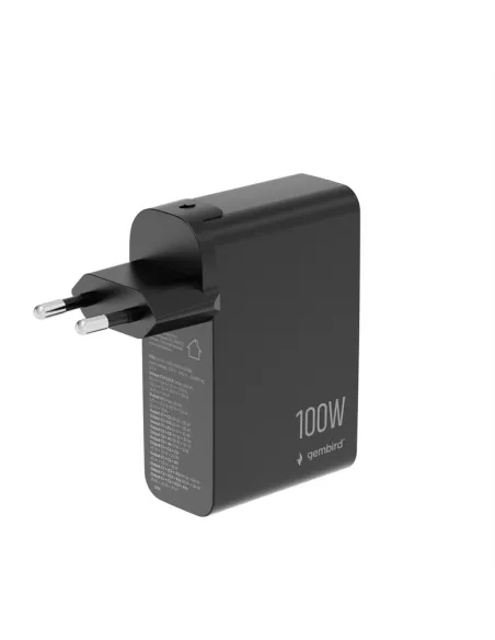 Cargador GaN Gembird TA-UC-PDQC100LCD-01-BK 100W con LCD