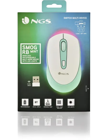 NGS SMOGMINT-RB Ratón Inalámbrico Ambidiestro 2400 DPI  Blanco/Verde