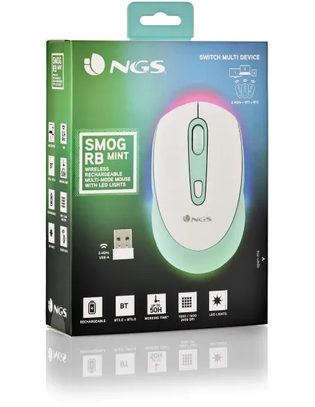 NGS SMOGMINT-RB Ratón Inalámbrico Ambidiestro 2400 DPI  Blanco/Verde