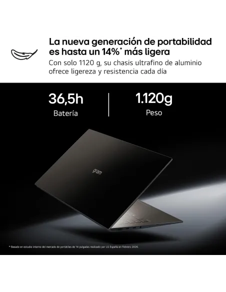 LG gram 14Z90U-G.AU85BN, portátil 14 pulgadas ligero con IA