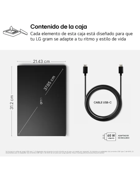 LG gram 14Z90U-G.AU85BN, portátil 14 pulgadas ligero con IA