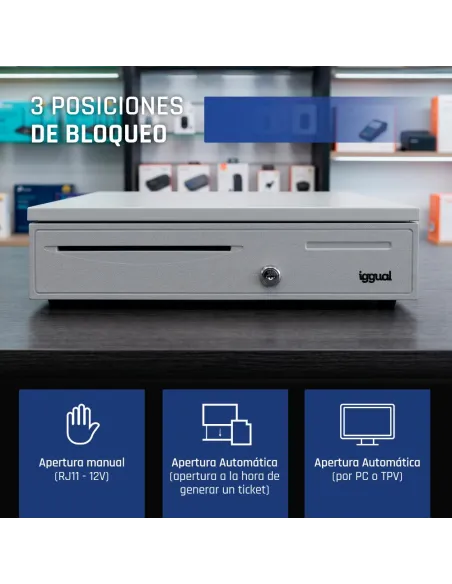 cajón portamonedas iggual IRON-50PW blanco para TPV RJ11