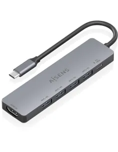 AISENS ASUC-6P047-GR Dock 6 en 1, USB-C a 1xHDMI, 4xUSB-A, 1xUSB-C PD 100W, Gris, 15cm-HDD66300