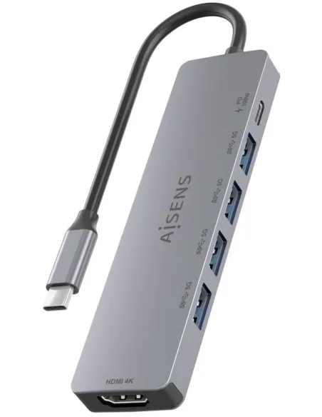 Dock USB-C 6 en 1 AISENS ASUC-6P047-GR | HDMI 4K a 60 Hz