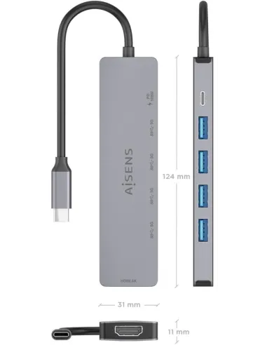 Dock USB-C 6 en 1 AISENS ASUC-6P047-GR | HDMI 4K a 60 Hz