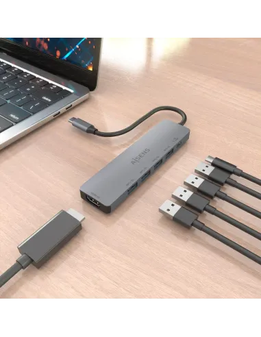 Dock USB-C 6 en 1 AISENS ASUC-6P047-GR | HDMI 4K a 60 Hz