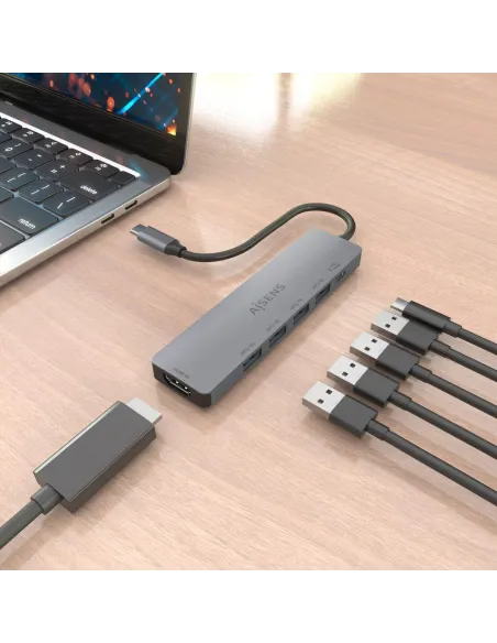 Dock USB-C 6 en 1 AISENS ASUC-6P047-GR | HDMI 4K a 60 Hz