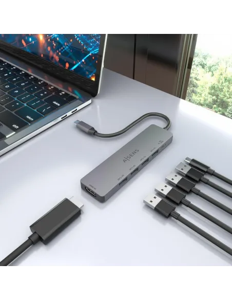 Dock USB-C 6 en 1 AISENS ASUC-6P047-GR | HDMI 4K a 60 Hz