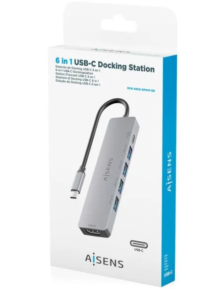 Dock USB-C 6 en 1 AISENS ASUC-6P047-GR | HDMI 4K a 60 Hz