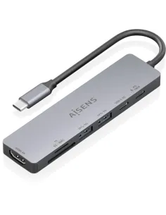 AISENS ASUC-7P048-GR USB-C Dock 7 en 1, USB-C a 1xHDMI, 2xUSB-A, 1xUSB-C, 1xUSB-C PD 100W, 1xSD, 1xMicro SD, Gris, 15cm-HDD66301