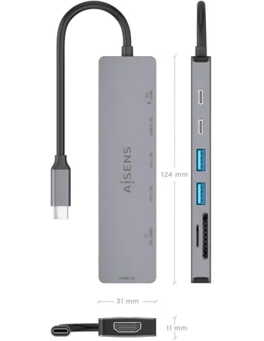 AISENS ASUC-7P048-GR: dock USB-C 7 en 1 con HDMI 4K 60 Hz